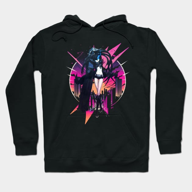 Clash of Realities Black Rock Shooter's Cinematic Convergence Hoodie by Skateboarding Flaming Skeleton